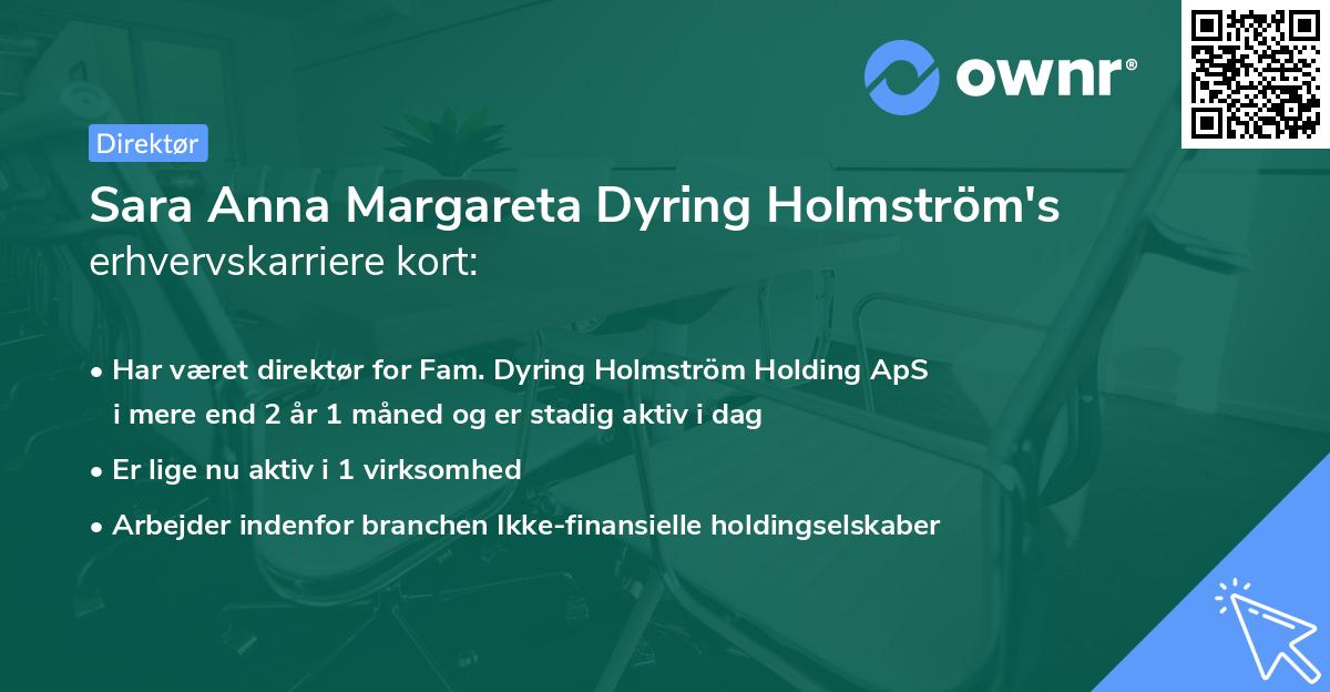Sara Anna Margareta Dyring Holmström's erhvervskarriere kort