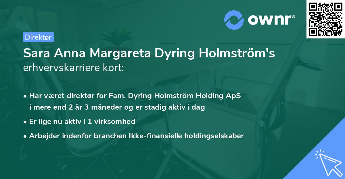 Sara Anna Margareta Dyring Holmström's erhvervskarriere kort