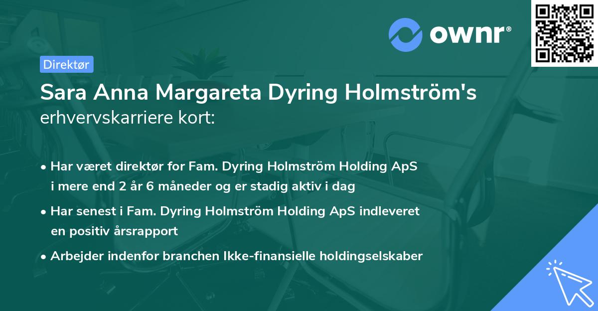 Sara Anna Margareta Dyring Holmström's erhvervskarriere kort