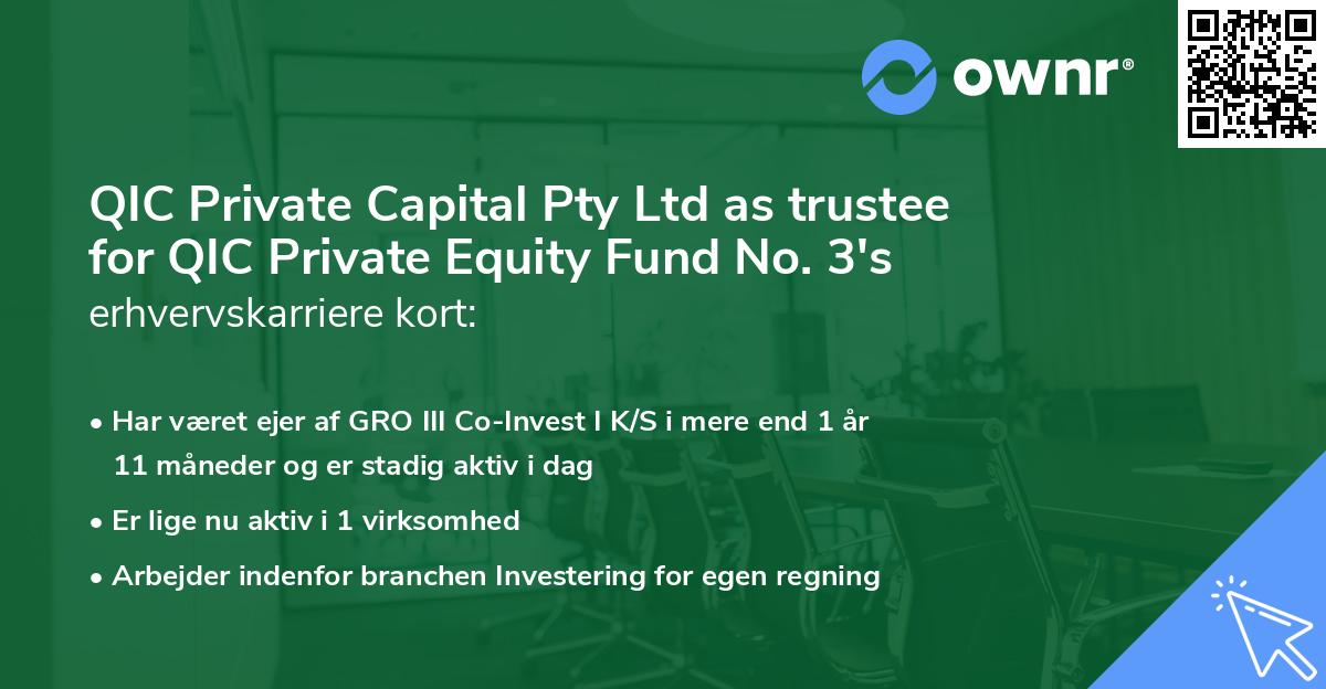 QIC Private Capital Pty Ltd as trustee for QIC Private Equity Fund No. 3's erhvervskarriere kort