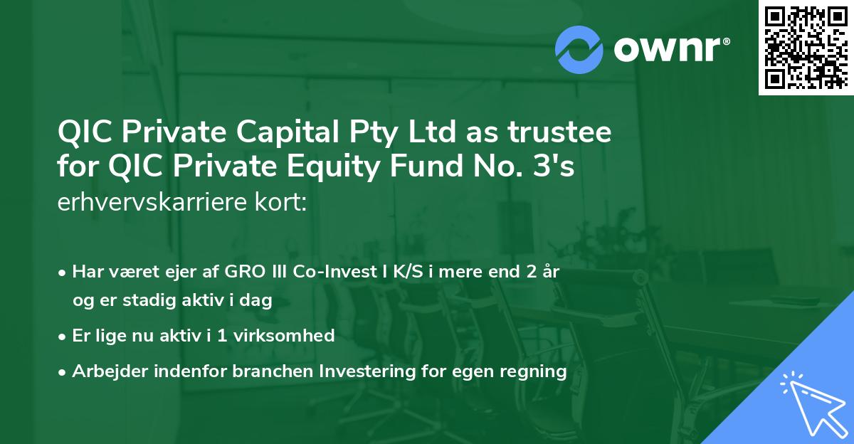QIC Private Capital Pty Ltd as trustee for QIC Private Equity Fund No. 3's erhvervskarriere kort