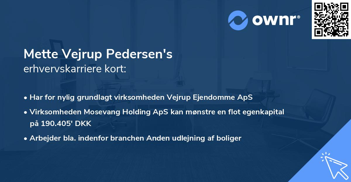 Mette Vejrup Pedersen's erhvervskarriere kort