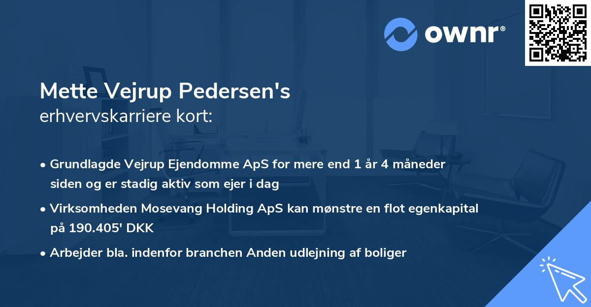 Mette Vejrup Pedersen's erhvervskarriere kort