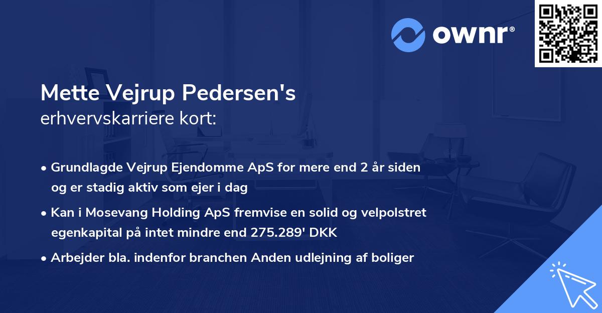 Mette Vejrup Pedersen's erhvervskarriere kort