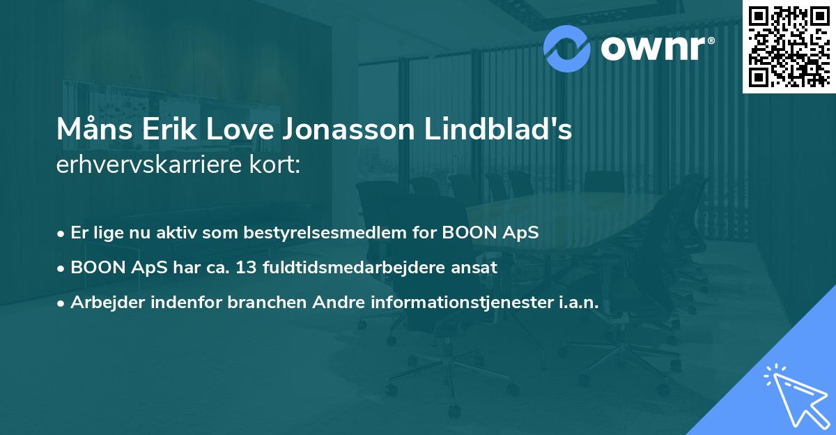 Måns Erik Love Jonasson Lindblad's erhvervskarriere kort