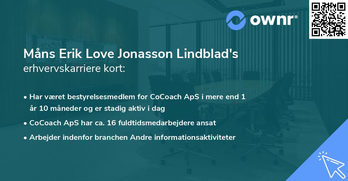 Måns Erik Love Jonasson Lindblad's erhvervskarriere kort