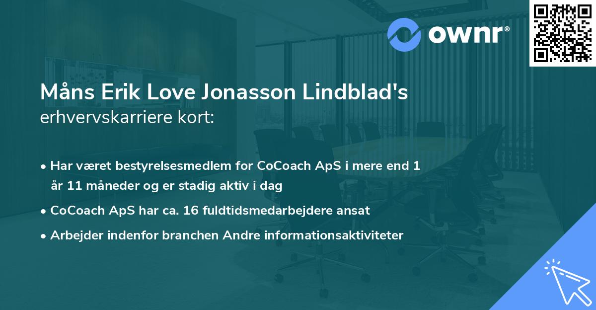 Måns Erik Love Jonasson Lindblad's erhvervskarriere kort