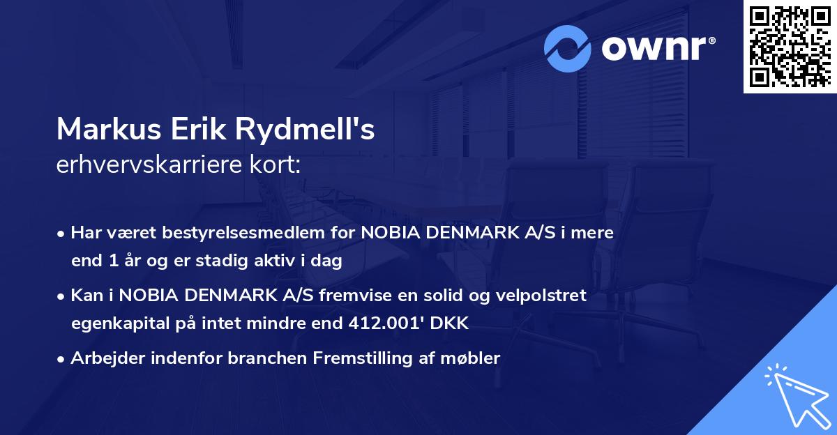 Markus Erik Rydmell's erhvervskarriere kort