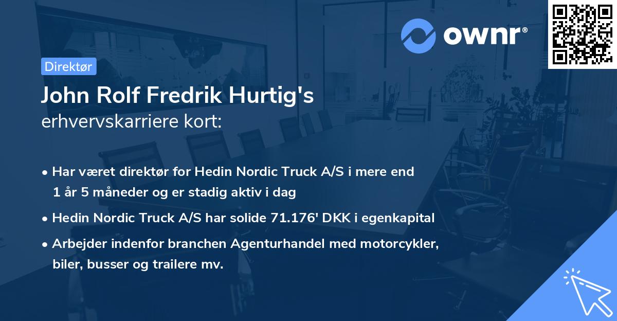 John Rolf Fredrik Hurtig's erhvervskarriere kort