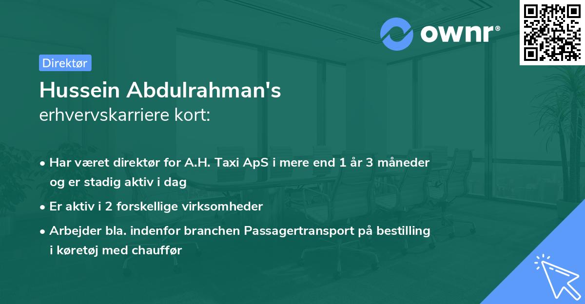 Hussein Abdulrahman's erhvervskarriere kort