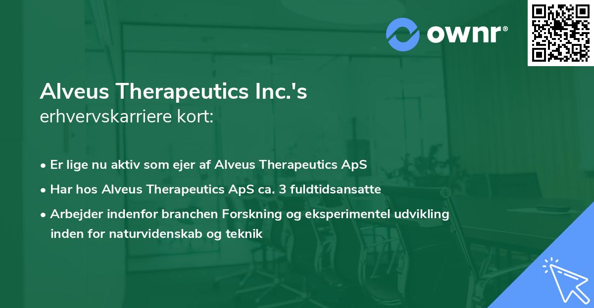 Alveus Therapeutics Inc.'s erhvervskarriere kort