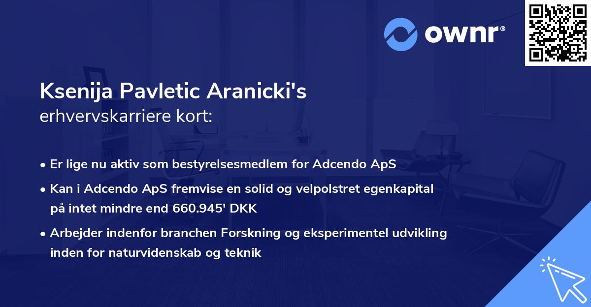 Ksenija Pavletic Aranicki's erhvervskarriere kort