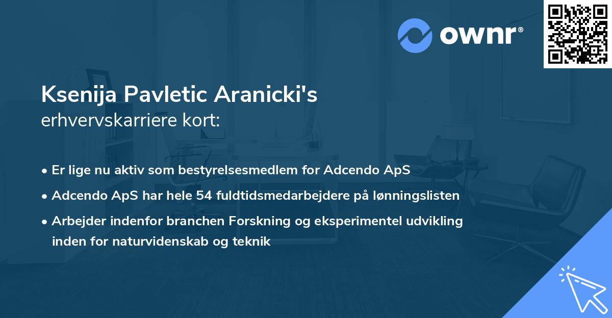 Ksenija Pavletic Aranicki's erhvervskarriere kort