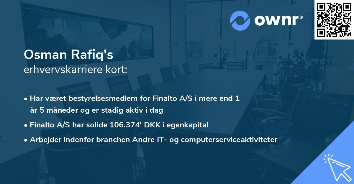 Osman Rafiq's erhvervskarriere kort