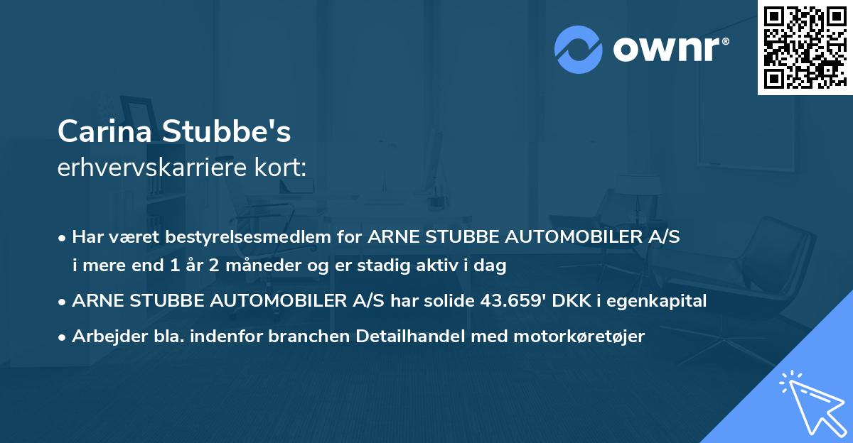 Carina Stubbe's erhvervskarriere kort
