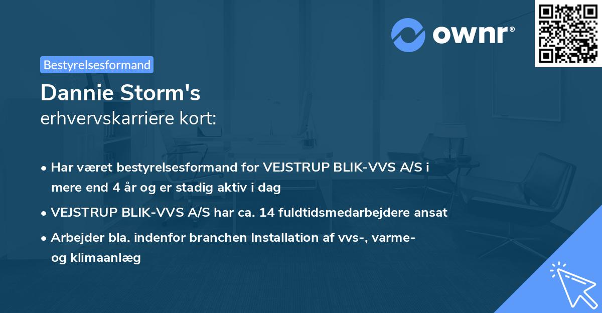 Dannie Storm's erhvervskarriere kort