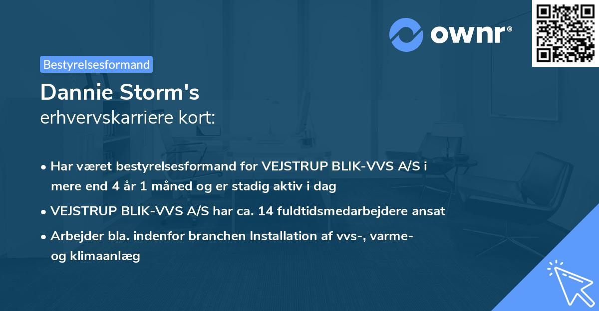 Dannie Storm's erhvervskarriere kort