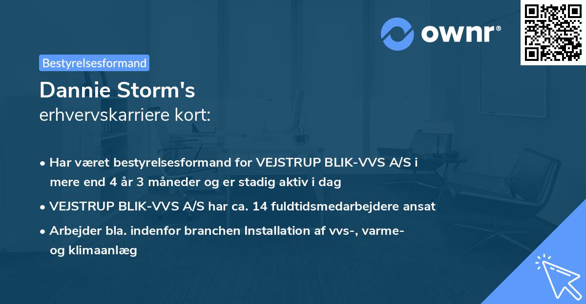 Dannie Storm's erhvervskarriere kort