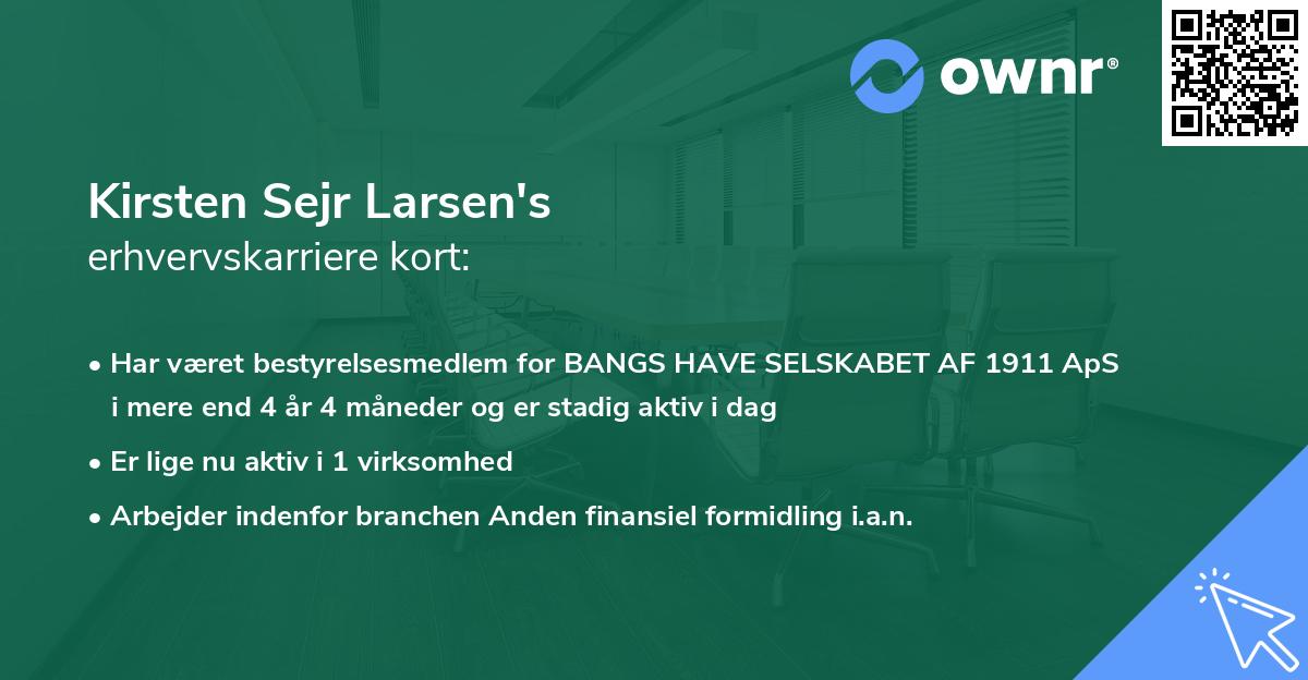 Kirsten Sejr Larsen's erhvervskarriere kort