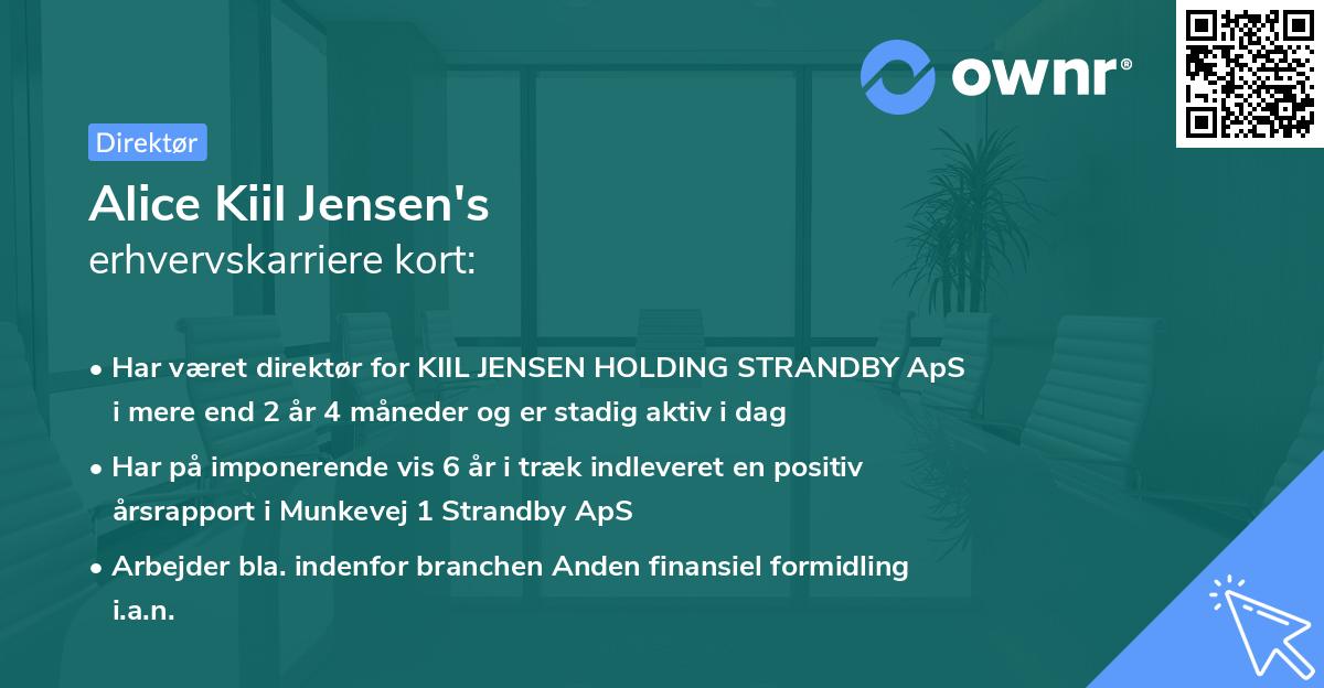 Alice Kiil Jensen's erhvervskarriere kort