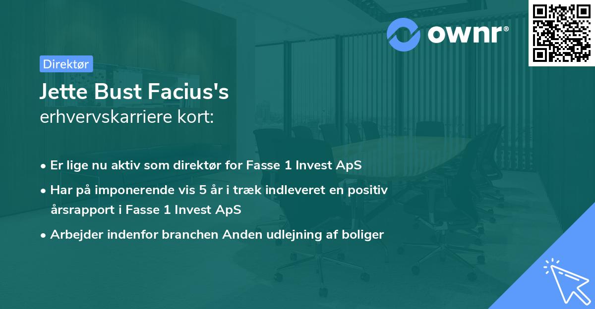 Jette Bust Facius's erhvervskarriere kort