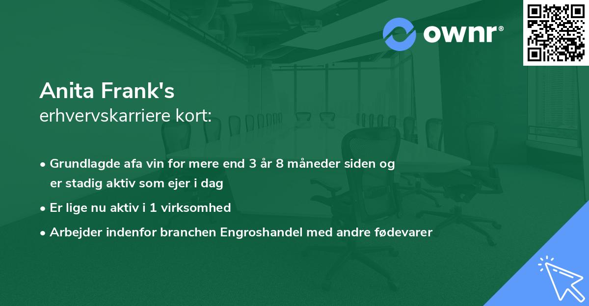 Anita Frank's erhvervskarriere kort