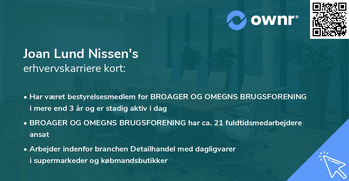 Joan Lund Nissen's erhvervskarriere kort