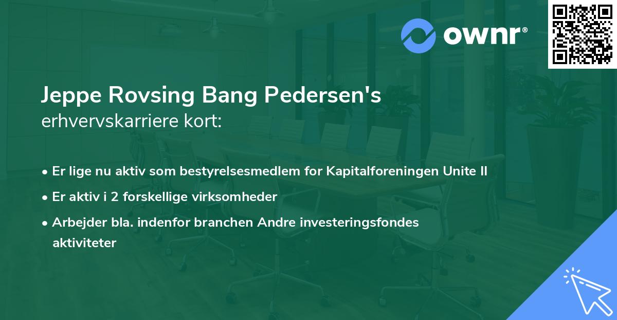 Jeppe Rovsing Bang Pedersen's erhvervskarriere kort