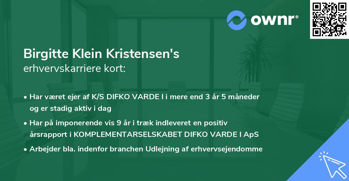 Birgitte Klein Kristensen's erhvervskarriere kort