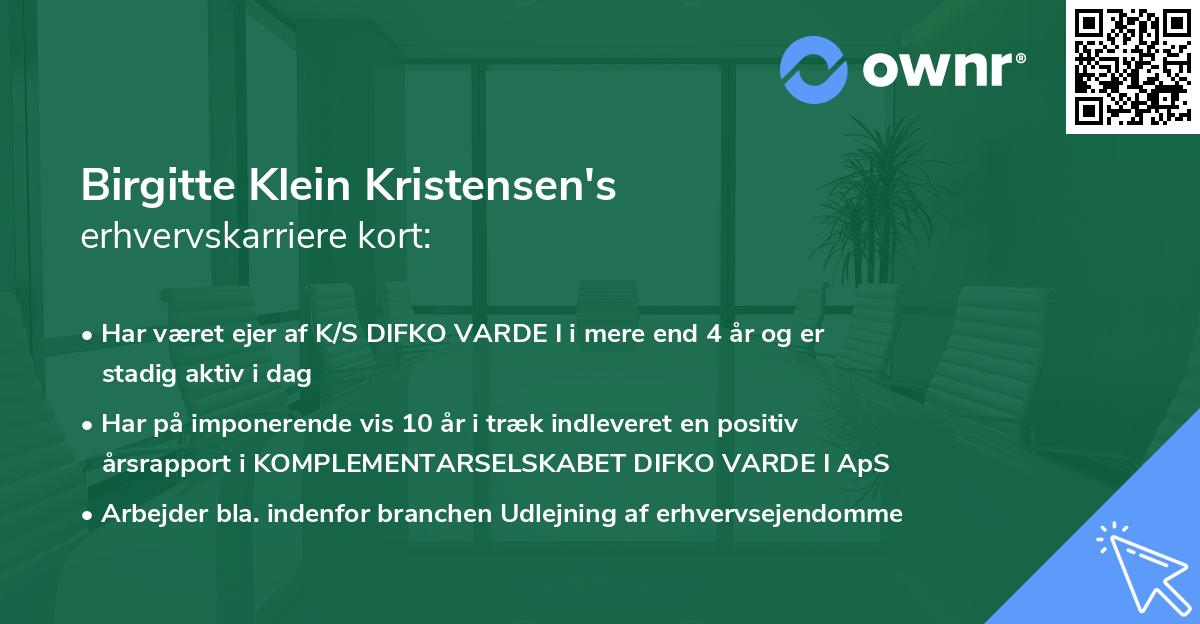 Birgitte Klein Kristensen's erhvervskarriere kort