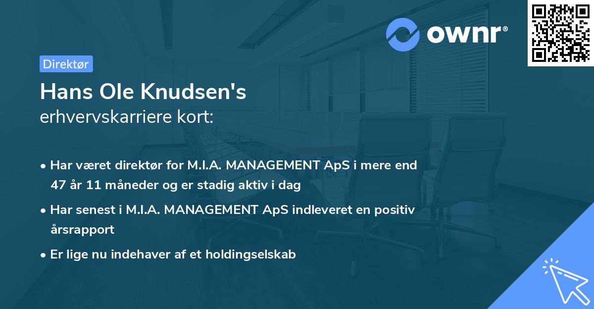 Hans Ole Knudsen's erhvervskarriere kort