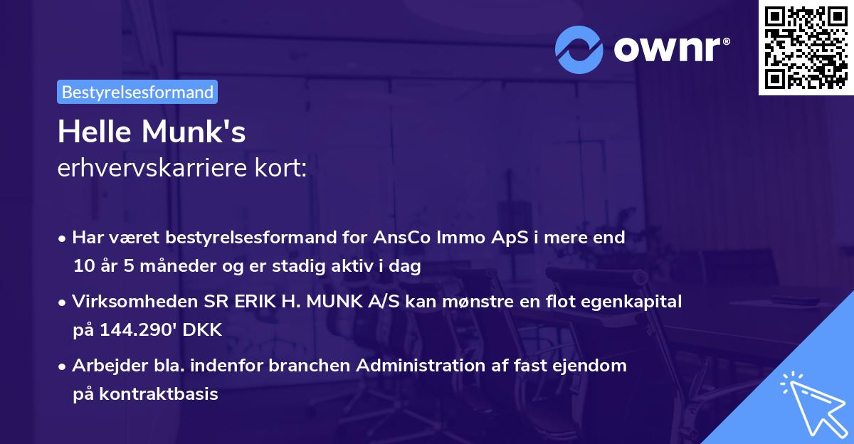 Helle Munk's erhvervskarriere kort