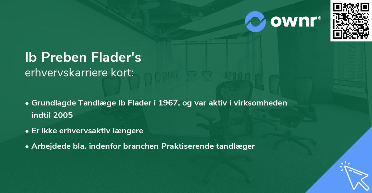 Ib Preben Flader's erhvervskarriere kort
