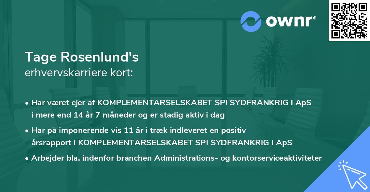 Tage Rosenlund's erhvervskarriere kort