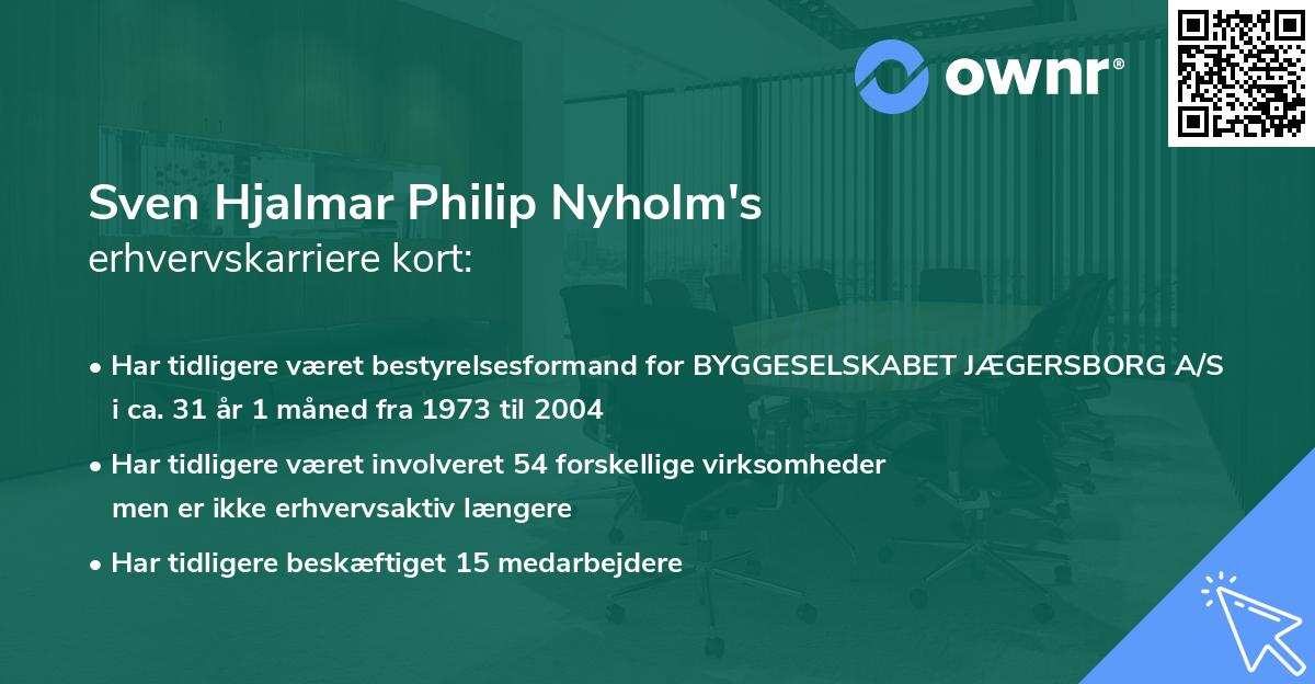 Sven Hjalmar Philip Nyholm's erhvervskarriere kort