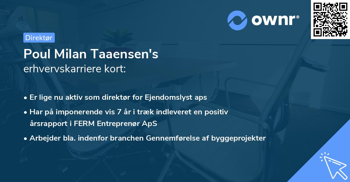 Poul Milan Taaensen's erhvervskarriere kort