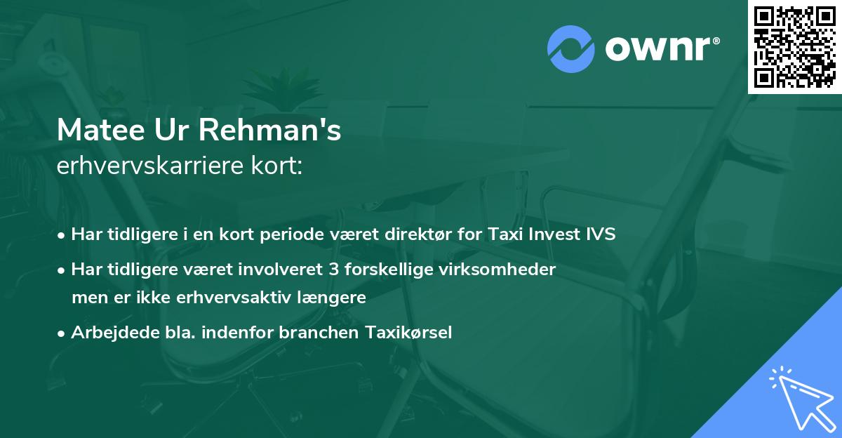 Matee Ur Rehman's erhvervskarriere kort