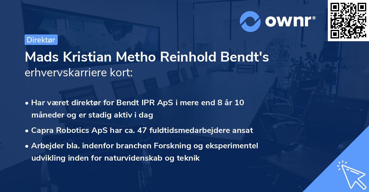 Mads Kristian Metho Reinhold Bendt's erhvervskarriere kort