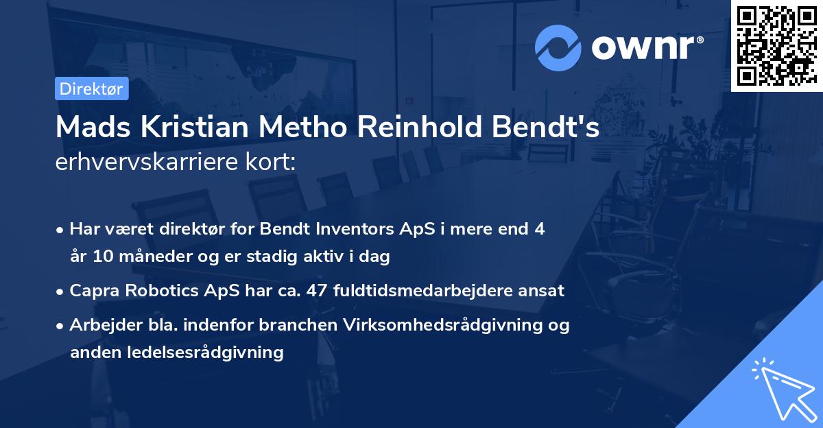 Mads Kristian Metho Reinhold Bendt's erhvervskarriere kort