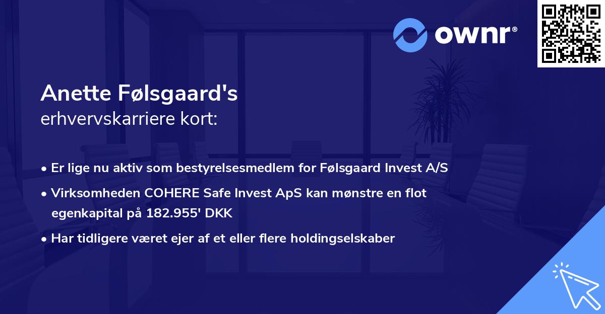 Anette Følsgaard's erhvervskarriere kort