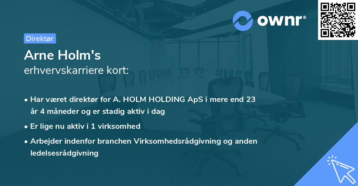 Arne Holm's erhvervskarriere kort
