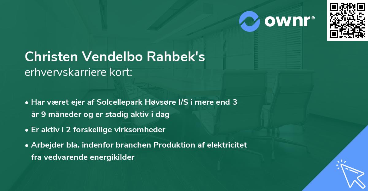 Christen Vendelbo Rahbek's erhvervskarriere kort