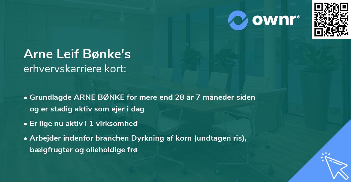Arne Leif Bønke's erhvervskarriere kort