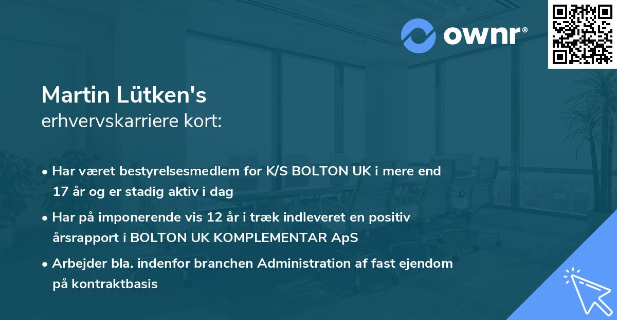 Martin Lütken's erhvervskarriere kort