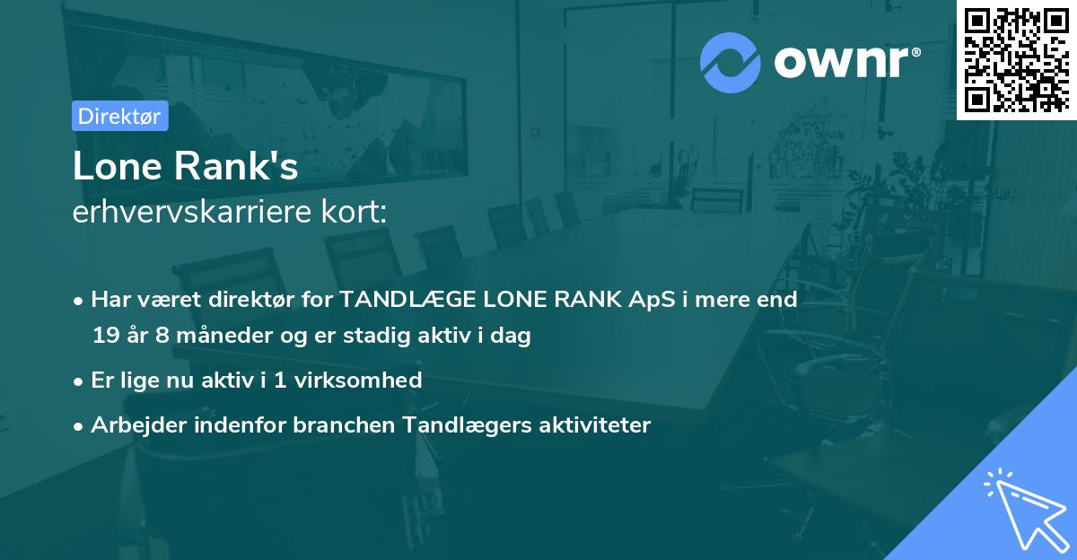 Lone Rank's erhvervskarriere kort