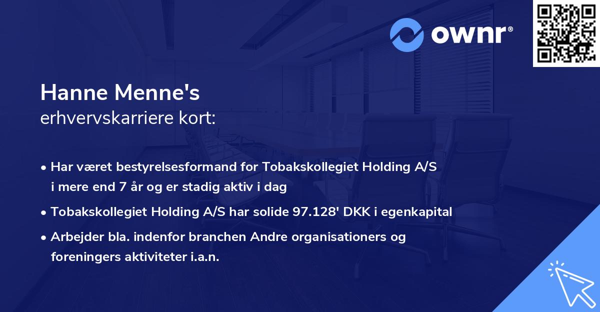 Hanne Menne's erhvervskarriere kort