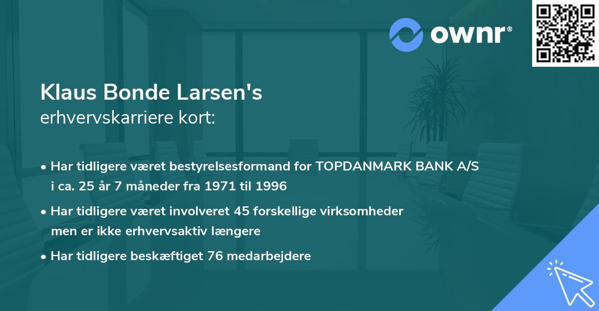 Klaus Bonde Larsen's erhvervskarriere kort