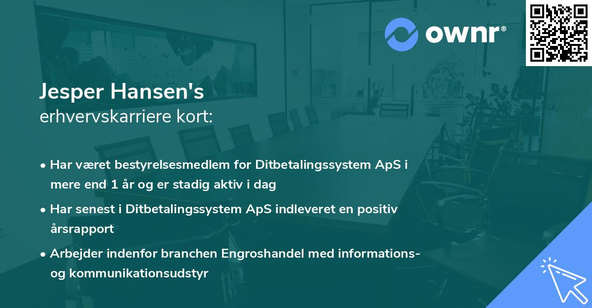 Jesper Hansen's erhvervskarriere kort
