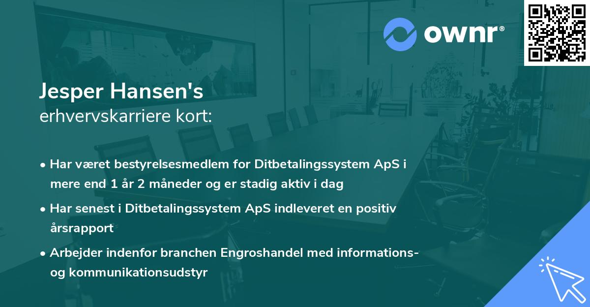Jesper Hansen's erhvervskarriere kort
