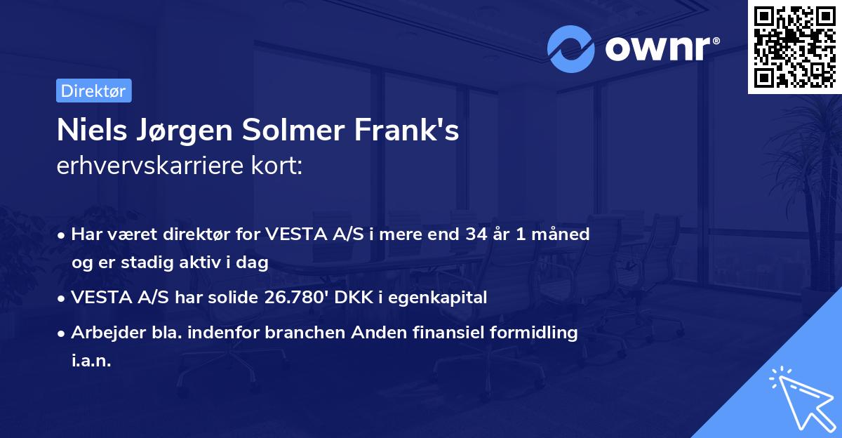 Niels Jørgen Solmer Frank's erhvervskarriere kort